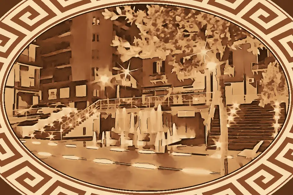 Piazza Orange in Reggio Calabria with musical fountain, palm trees, and views of the Strait of Messina