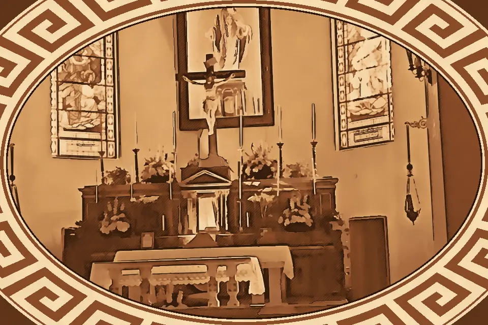 Interior of the Sanctuary of the Sacred Heart in Reggio Calabria during a candlelit Latin Mass led by Don Pippo Curatola