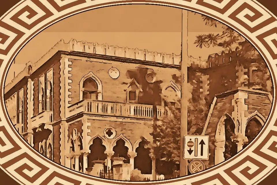 Villa Zerbi Reggio Calabria with Gothic arches, red brick façade, battlements and sea-facing terrace along Corso Vittorio Emanuele III.