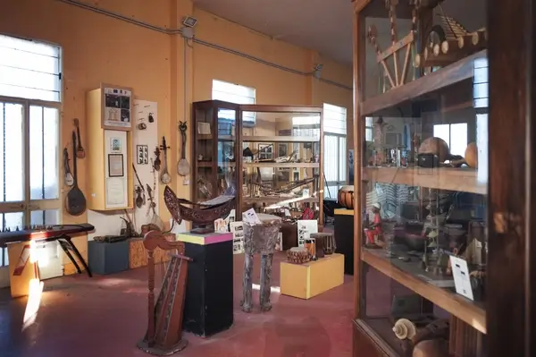 Interior view of MuStruMu showcasing diverse musical instruments from global traditions.